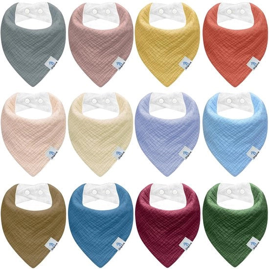Set di 12 sottaceti per bambini, sciarpa a forma di triangolo, sciarpa mousseline per bambini ragazzi e ragazze, sottaceti per bambini in cotone biologico, sottaceti superassorbenti per bambini, regolabili