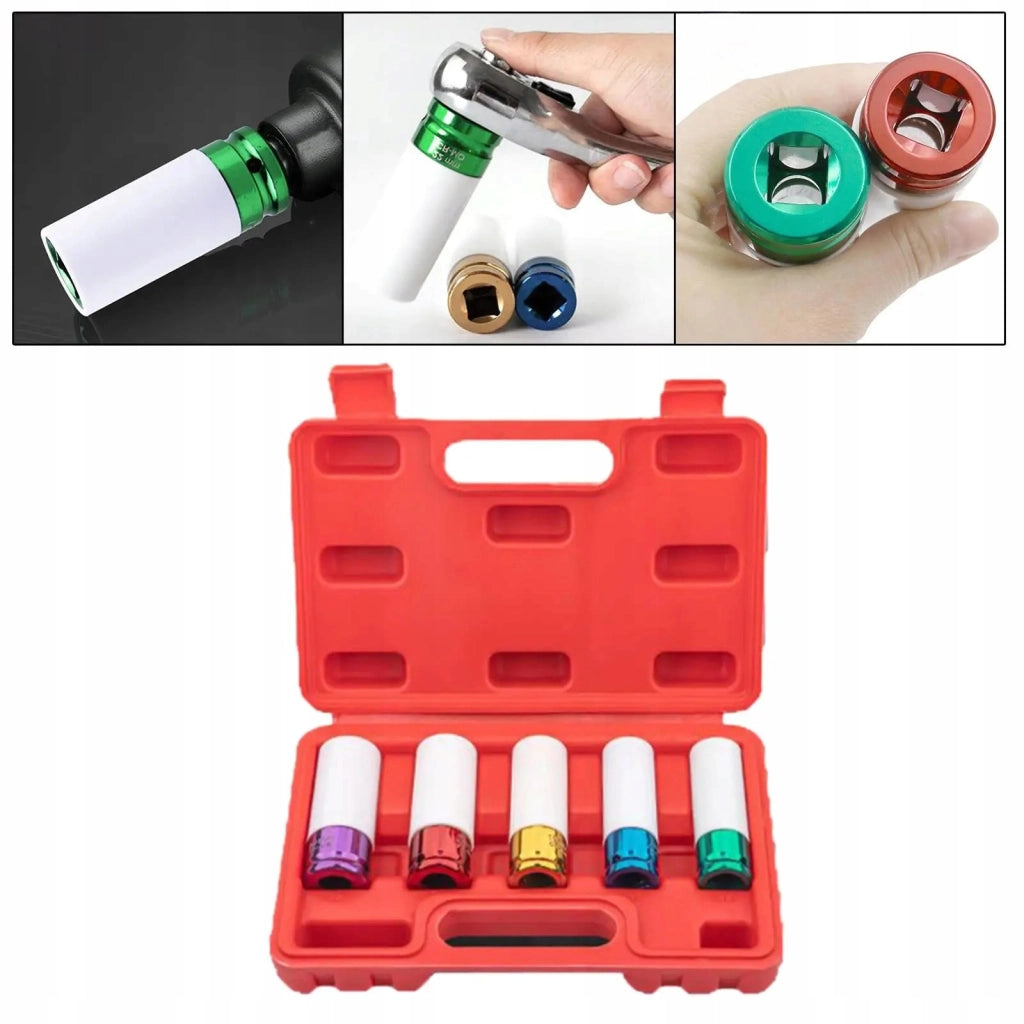 Set di Bussole a Impatto 1/2" – Acciaio CrV, Protezione Cerchi | Misure: 15-22 mm, Lunghezza 79 mm | Valigetta Inclusa