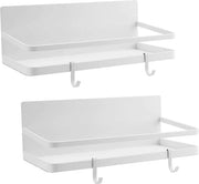 Set di 2 pannelli magnetici per appendere spezie senza perforare, appendi spezie a muro, pannello da cucina con 4 ganci rimovibili per frigorifero, 1 livello, bianco