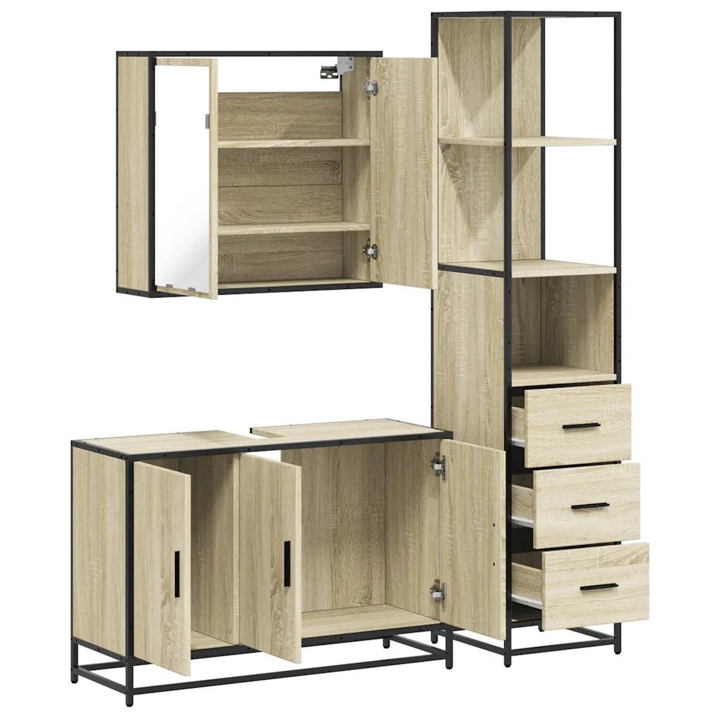 Set Mobili da Bagno 3 pz Rovere Sonoma in Legno Multistrato 3301131