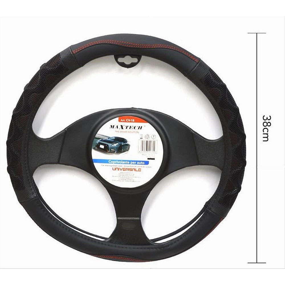 Trade Shop - Coprivolante Universale Per Auto Fodera Sterzo 38cm Nero Rosso Con Rilievo Cv-18 -