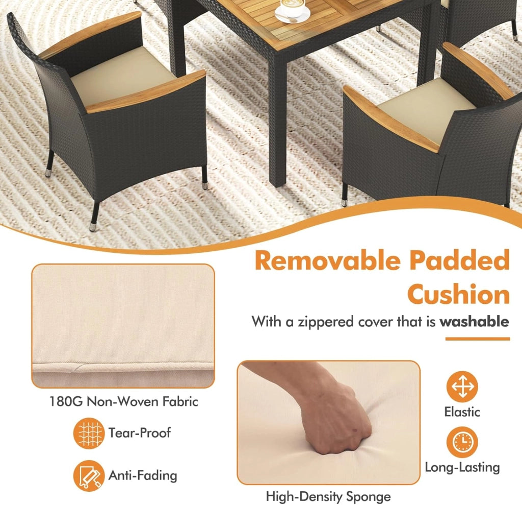 Set di mobili da giardino in rattan, 4 sedie con tavolo, in rattan, per esterni, terrazze, mobili da balcone, set per 4 persone, set da giardino
