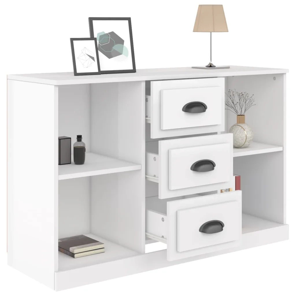 Credenza Bianco Lucido 104,5x35,5x67,5 cm in Legno Multistrato 816234