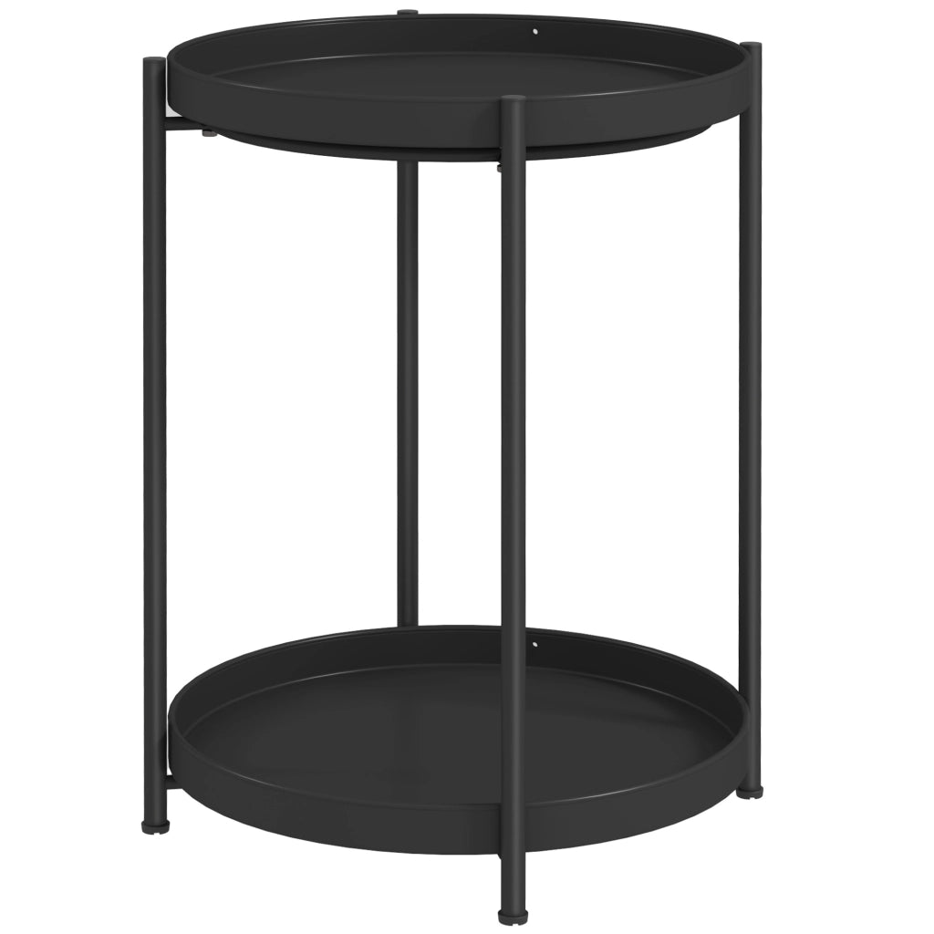 TAVOLINO ROTONDO 44x44x56 cm in acciaio nero con 2 ripiani