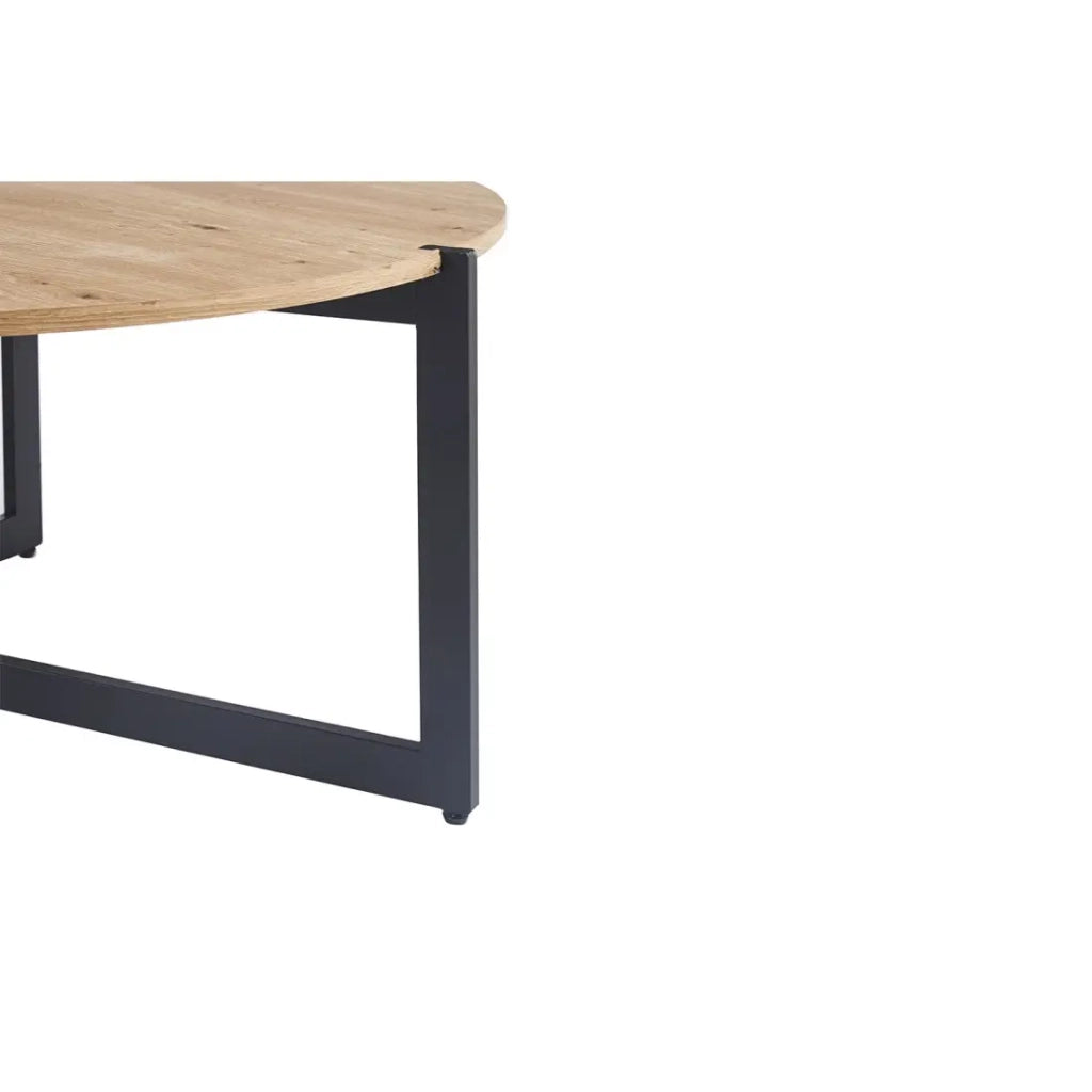 Set di due tavolini rotondi in stile industriale collezione BIANCA - Colore rovere chiaro e nero.