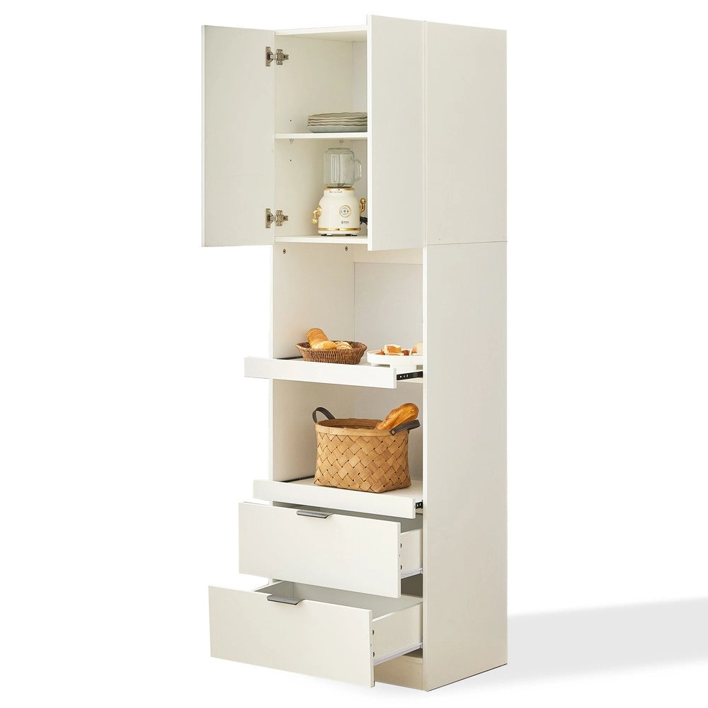 Mobile Multiuso Cucina - Minimal - Bianco 200cm con Ante Cassetti Ripiani Antiribaltamento
