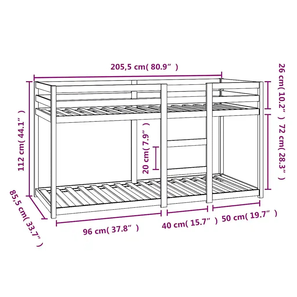 Letto singolo | Letto per adulti | Letto a Castello 80x200 cm in Legno Massello di Pino