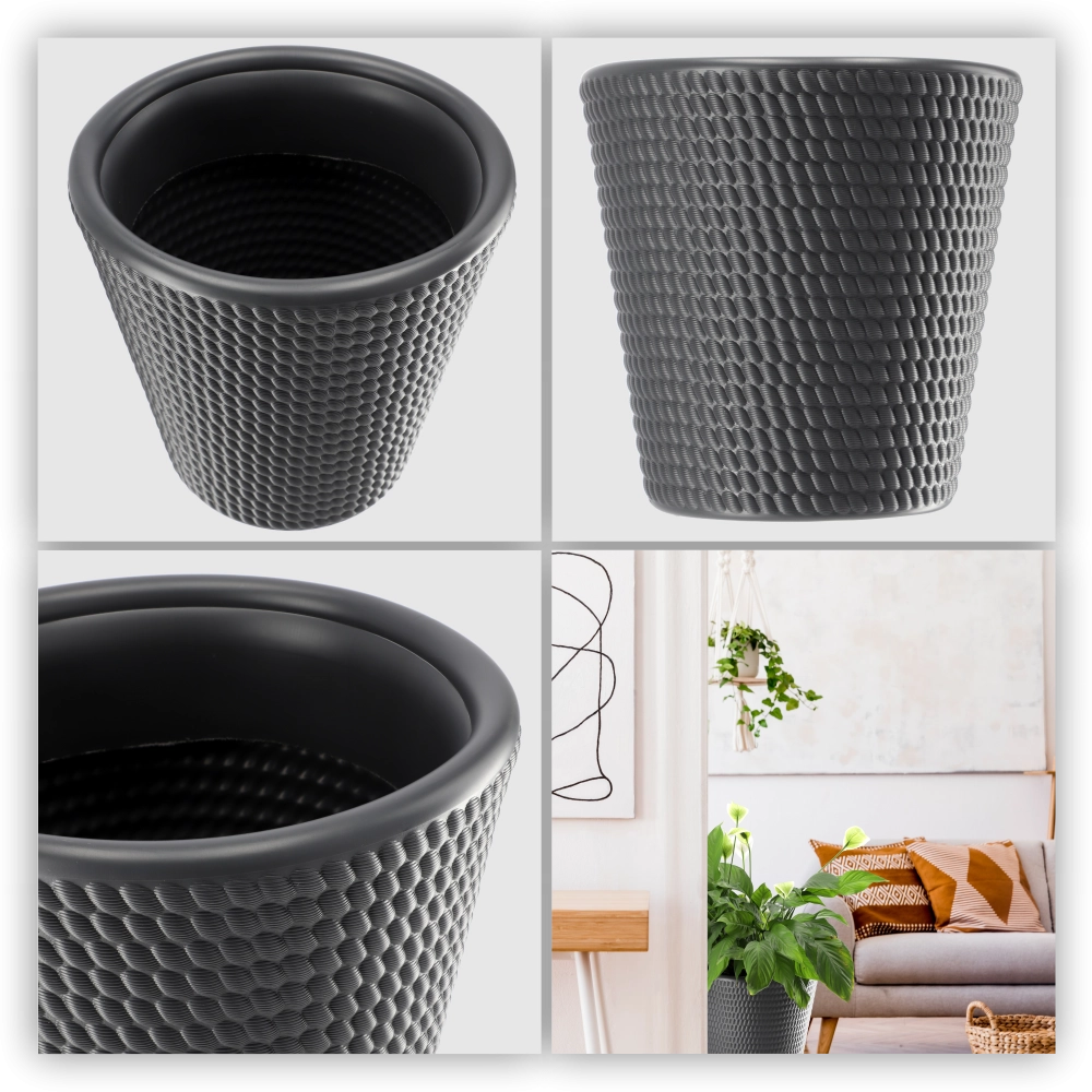 Vaso da fiori KADAX in plastica, rotondo, 30 cm, color antracite