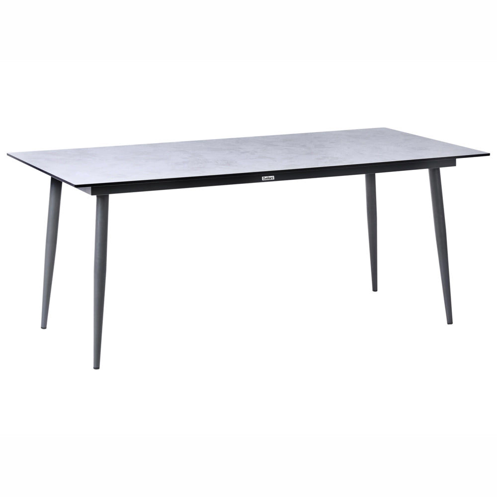 Tavolo da giardino con piano in HPL grigio chiaro e struttura in alluminio grigio scuro resistente ai raggi UV all'acqua per esterni, in stile moderno