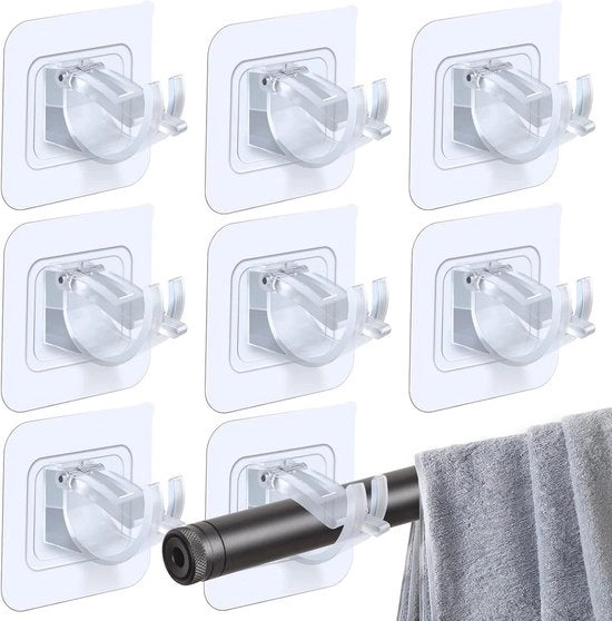 Ganci per tende senza perforazione - Regolatori di stanghe - Sostegni per tende - Applicazione autoadesiva - 8 pezzi - Translucido