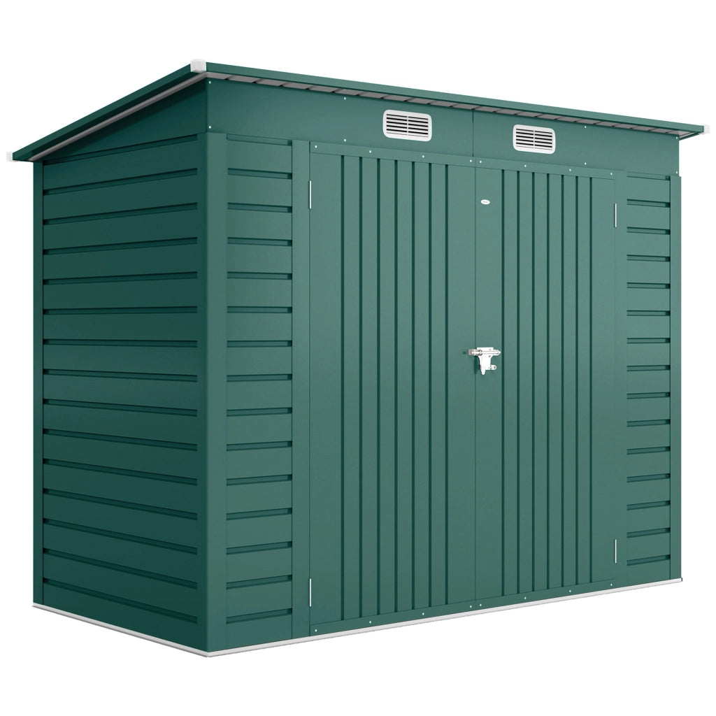 Capanno Porta Attrezzi 249x121x183 cm con 2 Prese d'Aria e Chiavistello in Acciaio Verde