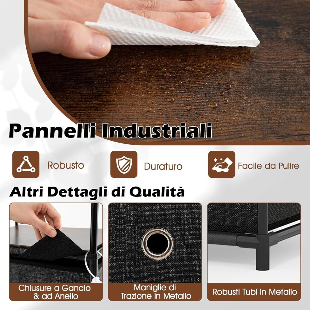 Cassettiere in Tessuto con 3 Cassetti Pieghevole, Comò Camera da Letto con Struttura in Metallo, Armadietto Moderno Salvaspazio per Soggiorno, Ufficio e Corridoio (40 x 30 x 81 cm)