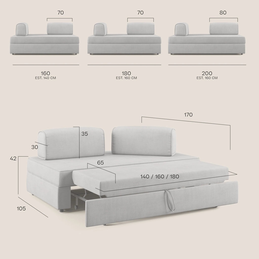 Liberty Divano senza pouf estraibile e schienali movibili in tessuto morbido impermeabile T02 200 cm azzurro