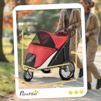 Passeggino per Cani, pieghevole, tetto apribile, cuscino, telaio in acciaio, Rosso/Nero
