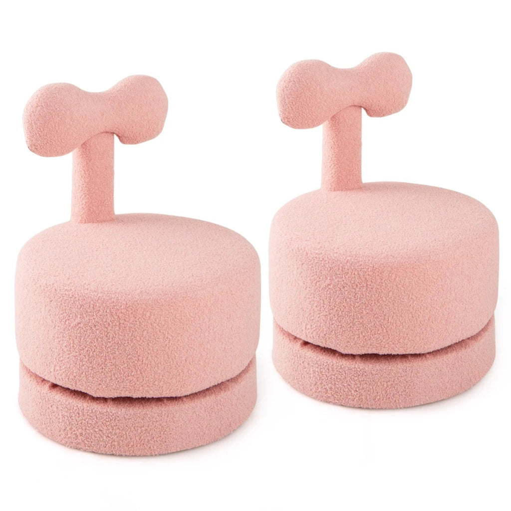 Set di 2 sedie girevoli a 360° per bambini 43 x 43 x 57 cm comfort imbottito e schienale annodato in velluto rosa teddy 20_0011796