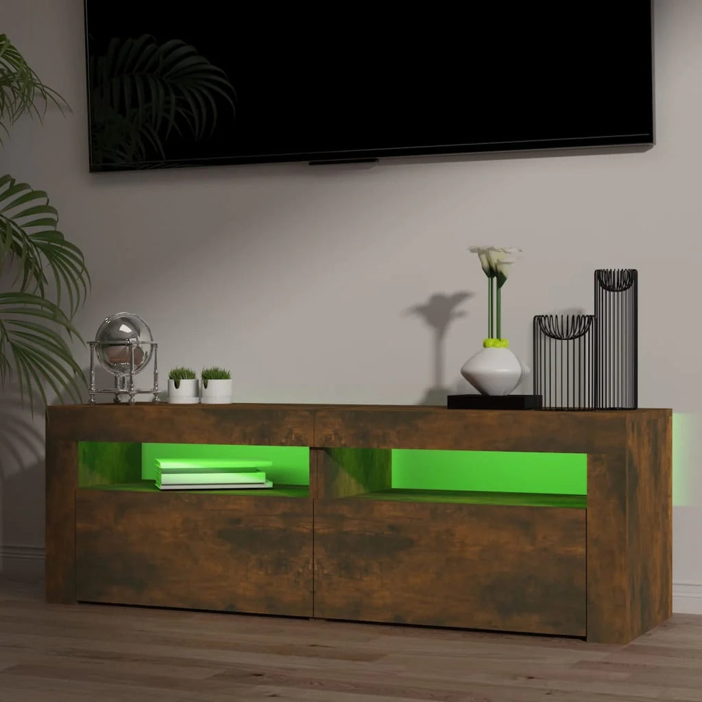 Mobile TV multimediale scaffale TV credenza mobile TV per sala da pranzo soggiorno camera da letto con luci a LED rovere affumicato 120 x 35 x 40 cm marrone 02_0026718