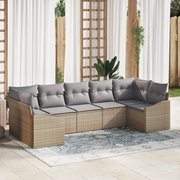 Set da giardino 7 pezzi con cuscini beige in rattan