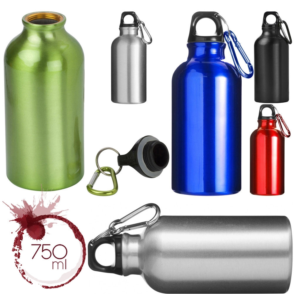 Trade Shop - Borraccia Bottiglia Alluminio 750ml Sport Lavoro Scuola Viaggi Con Moschettone -