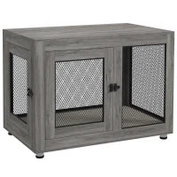 Gabbia per Cani, Gabbia per Cuccioli, con Piano, Cuscino Idrorepellente, Griglie in Acciaio, Piedini Regolabili, 94x60x71.5 cm, Grigio