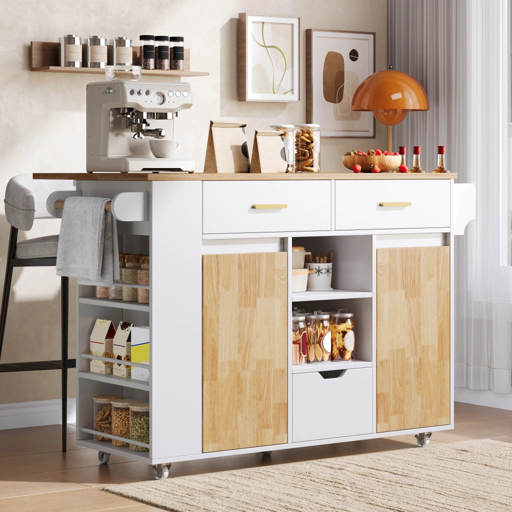 Mobile contenitore da cucina con 3 cassetti; 3 vani e ruote frenanti in MDF bianco