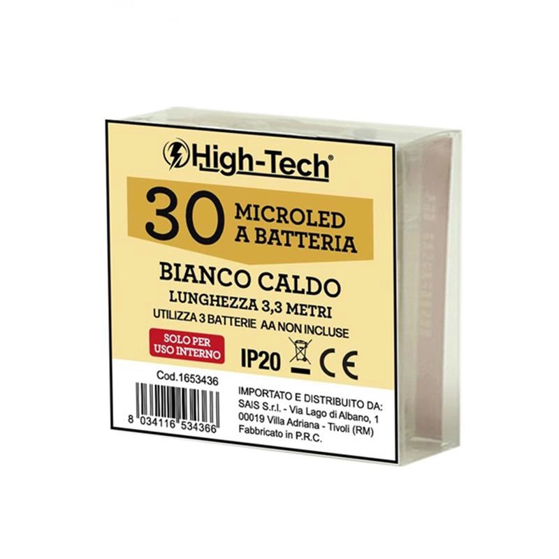 HIGH-TECH SET 3PZ FILO METALLICO CON 30 MICROLED A BATTERIA IN COLORE BIANCO CALDO