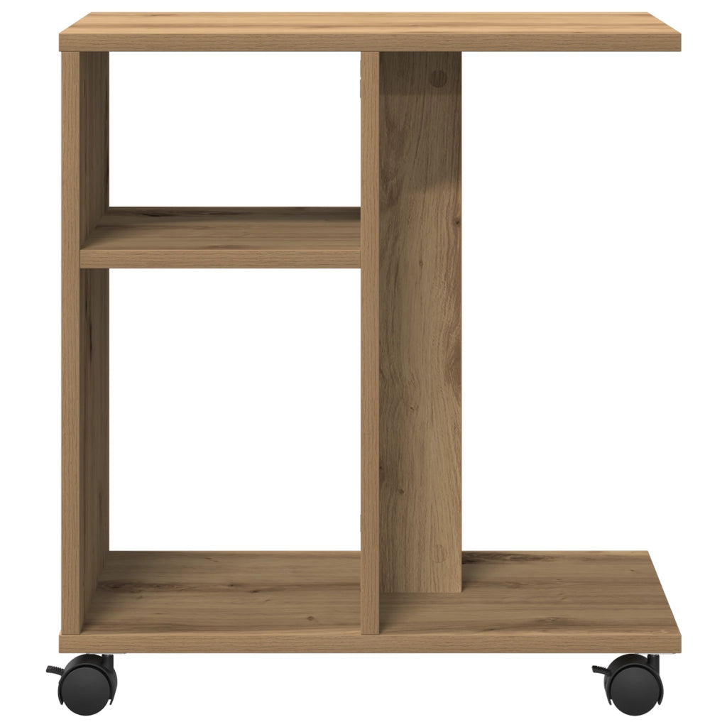 Tavolino con Ruote Rovere Artigianale 50x30x55 cm in Legno Ingenerizzato