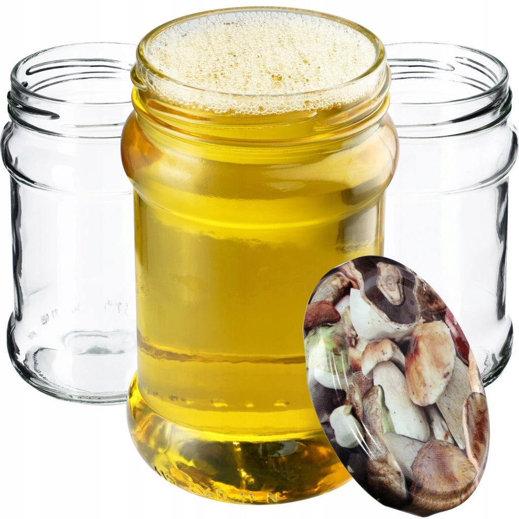 KADAX Seno barattoli per conserve 315ml 50 pezzi 66mm + coperchi "Funghi"