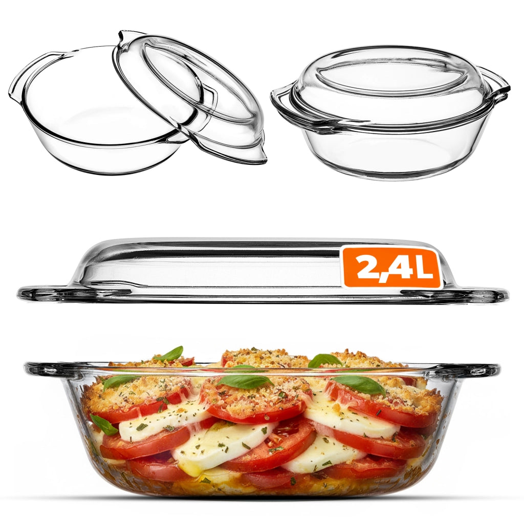 KADAX Piccola pirofila da forno con coperchio, 2,4 L, rotonda in vetro