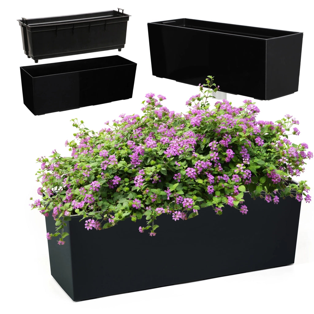 Vaso da fiori KADAX per balcone con supporto interno, nero lucido, 19x56 cm