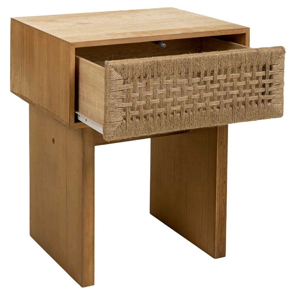 Comodino in legno e corda intrecciata marrone 45x36x55h