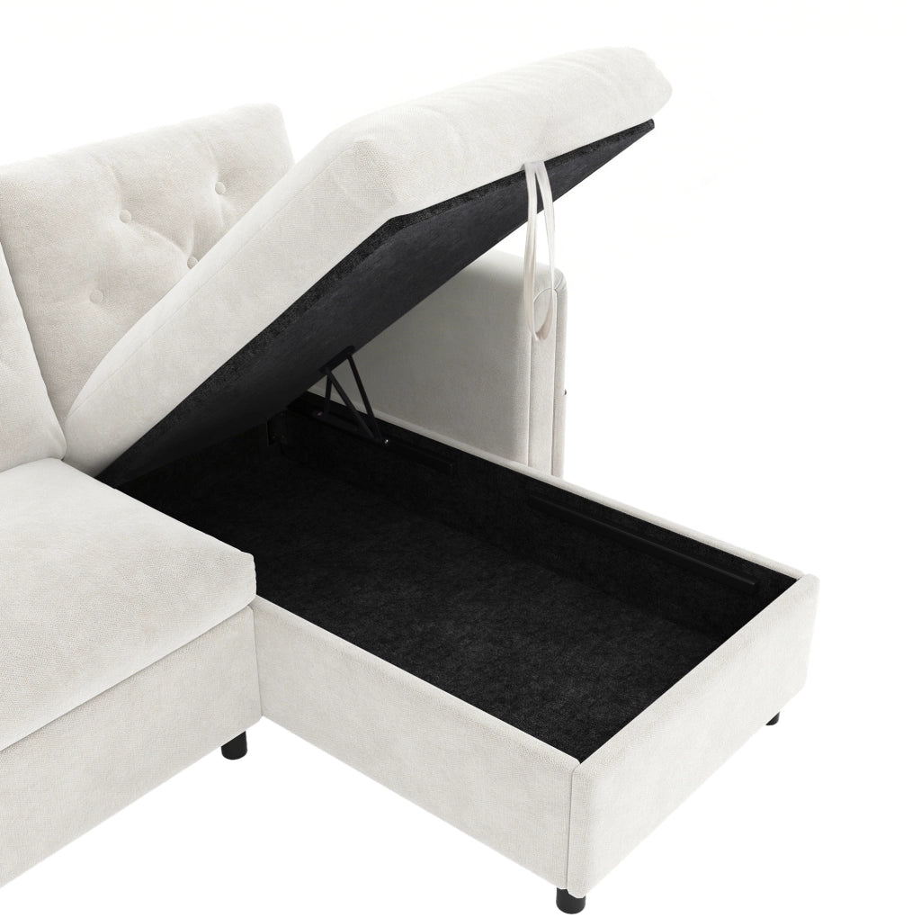 Divano angolare 281x132x86 cm con funzione letto e vano contenitore in velluto beige