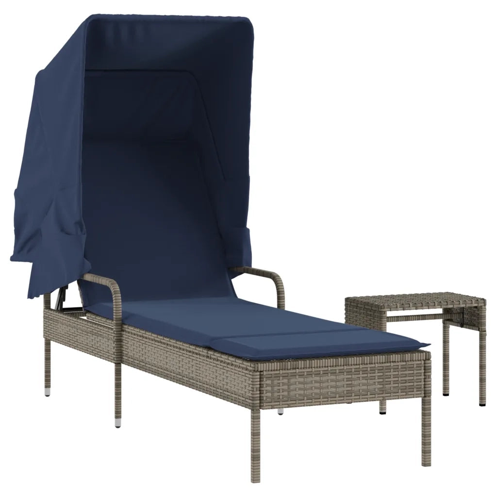 Lettino prendisole con tettuccio e Tavolino in Polyrattan Grigio 368204