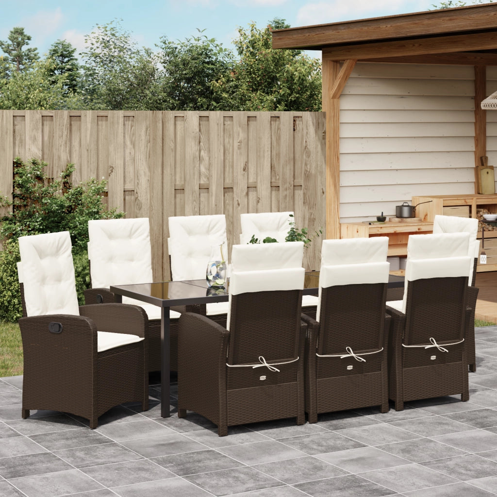 Set di Mobili da Giardino da 9 Pezzi con Cuscini in Polyrattan