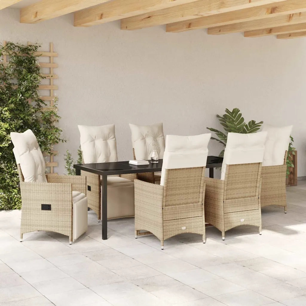 Set da Pranzo per Giardino con cuscino 7 pcs Beige polyrattan 3379588