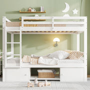 Letto a castello per bambini con scarpiera e armadietti, 90x200 cm, bianco