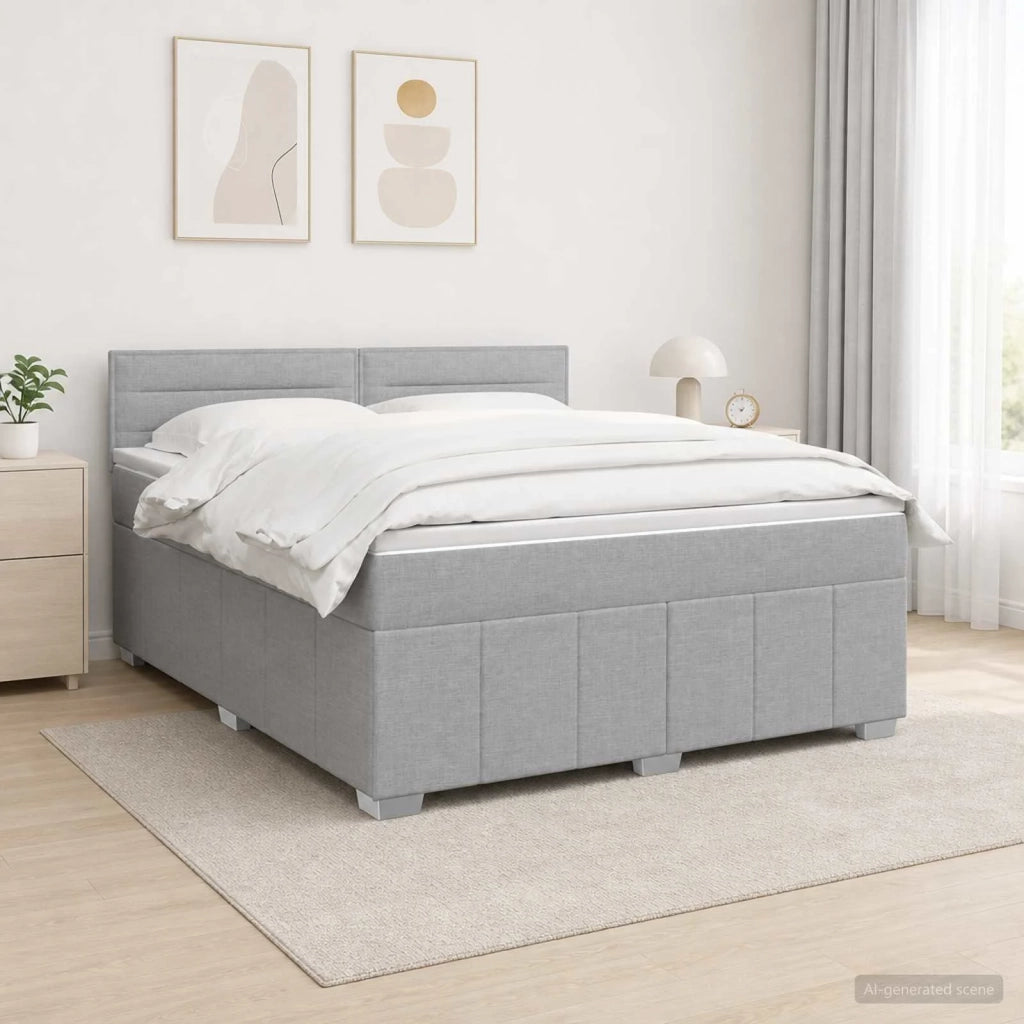 Letto Box Spring LED con Materasso Grigio Chiaro 140 x 190 cm 3455591