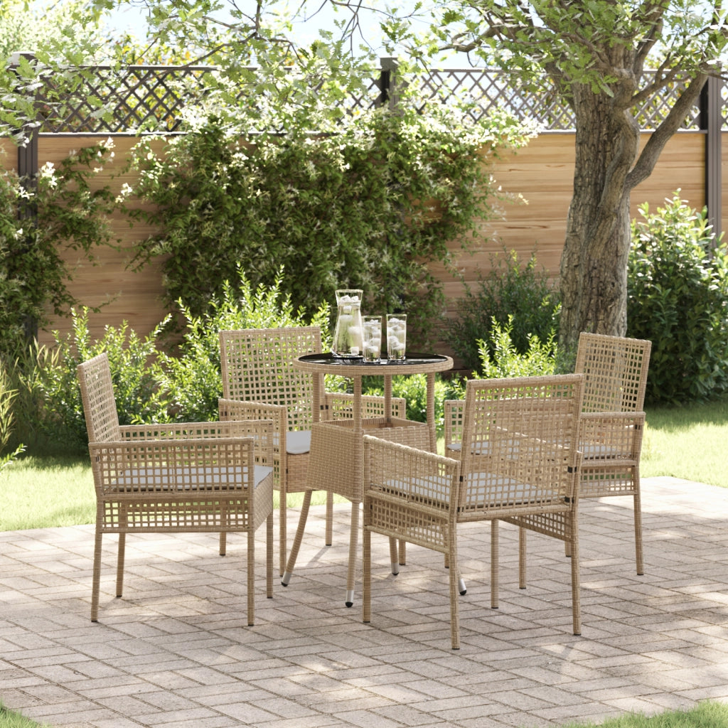 Set da Pranzo da Giardino Beige in Polyrattan 5 Pezzi
