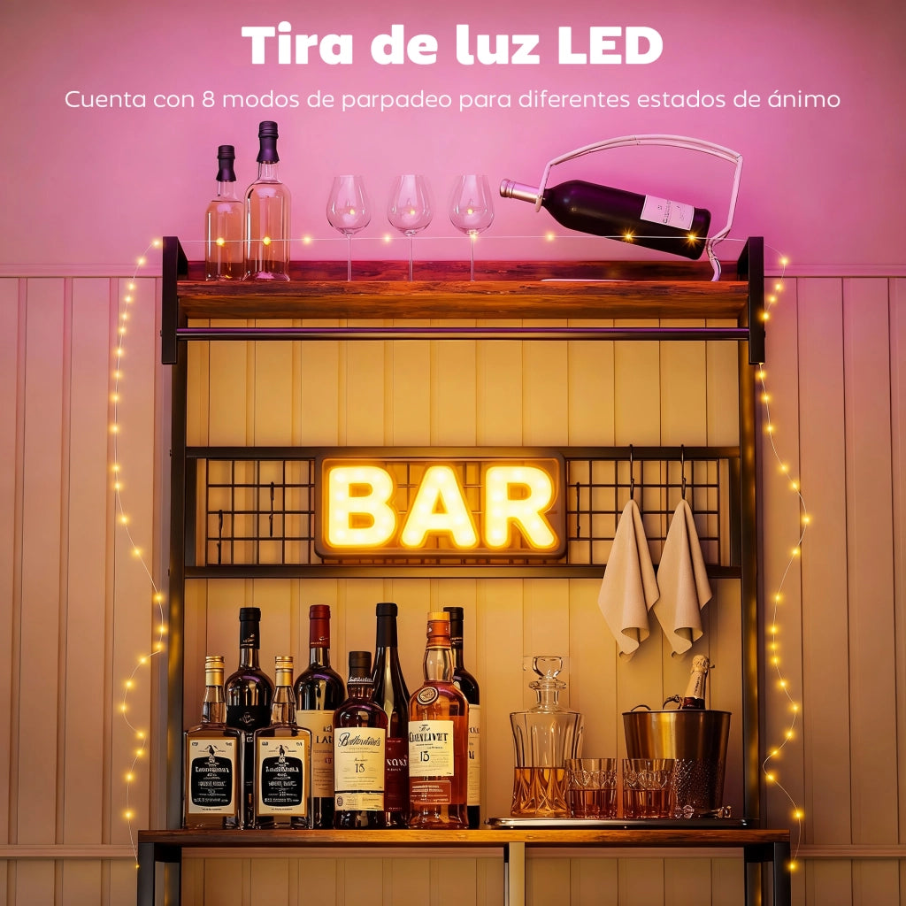 Mobile Cucina con Ripiani e Luci LED ¨C zephmum ¨C Marrone 80x42x162 cm