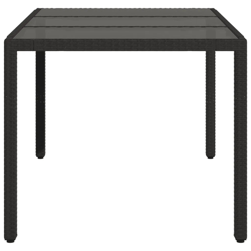 Tavolo da Giardino Piano in Vetro Nero 150x90x75 cm Polyrattan 365589