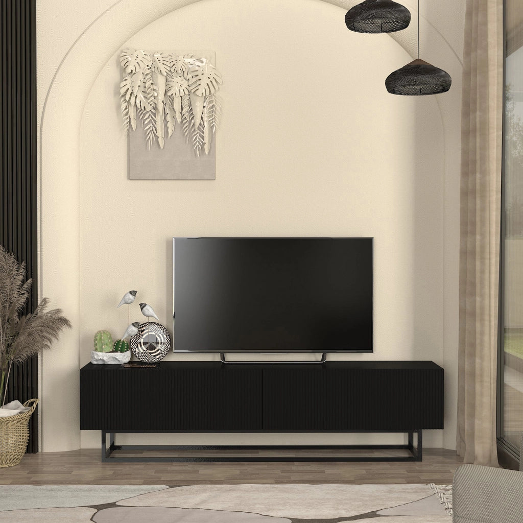 Mobile Porta TV Verpsboga a 2 Ante Decorative e Telaio in Metallo 180x32x47 cm - Nero [en.casa]