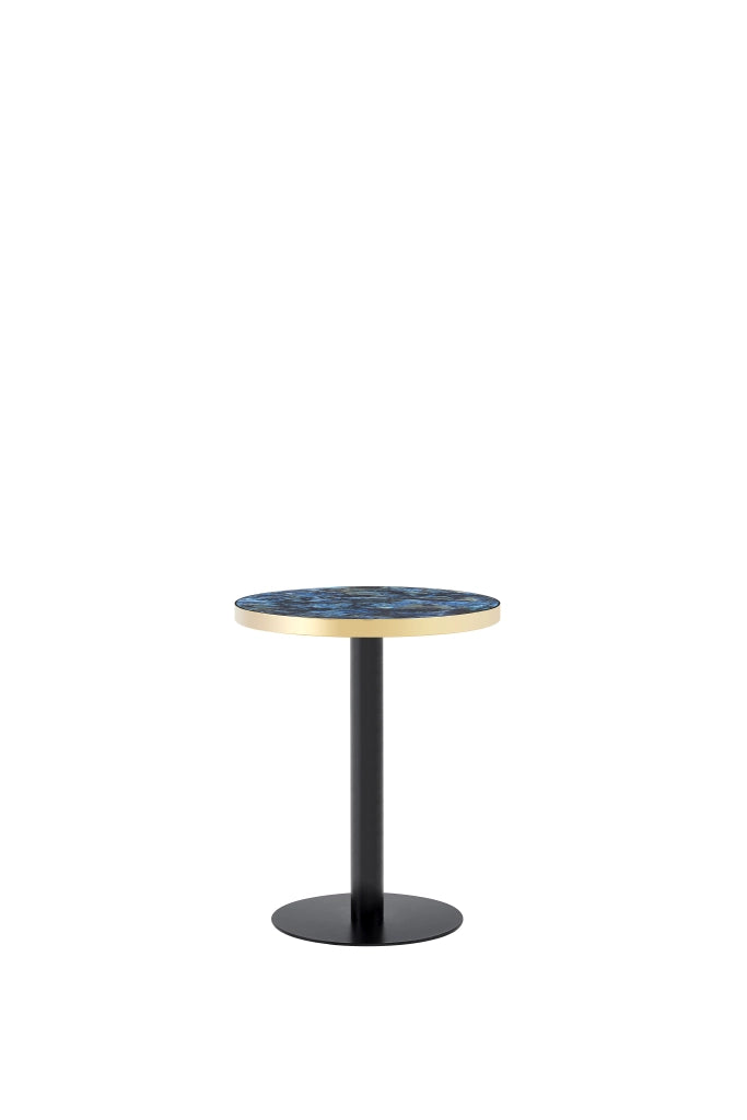 Tavolo da pranzo - rotondo moderno - effetto marmo - bordo oro - base nera/oro - versatile - soggiorno