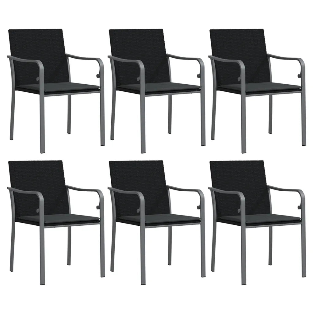 Sedie da Giardino con Cuscini 6pz Neri 56x59x84cm in Polyrattan 3187076