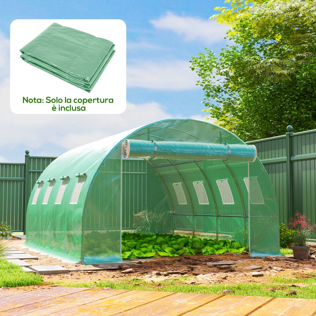 Telo Serra in PE con 8 Finestre. Porta Avvolgibile e Bordi Interrati. 4x3x2 m. Verde