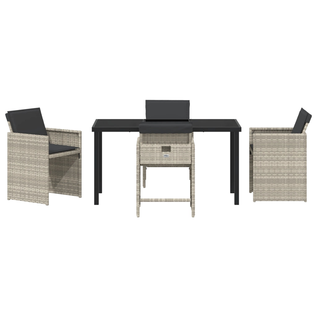 Set da pranzo da giardino 5 pezzi con cuscini grigio chiaro in rattan sintetico