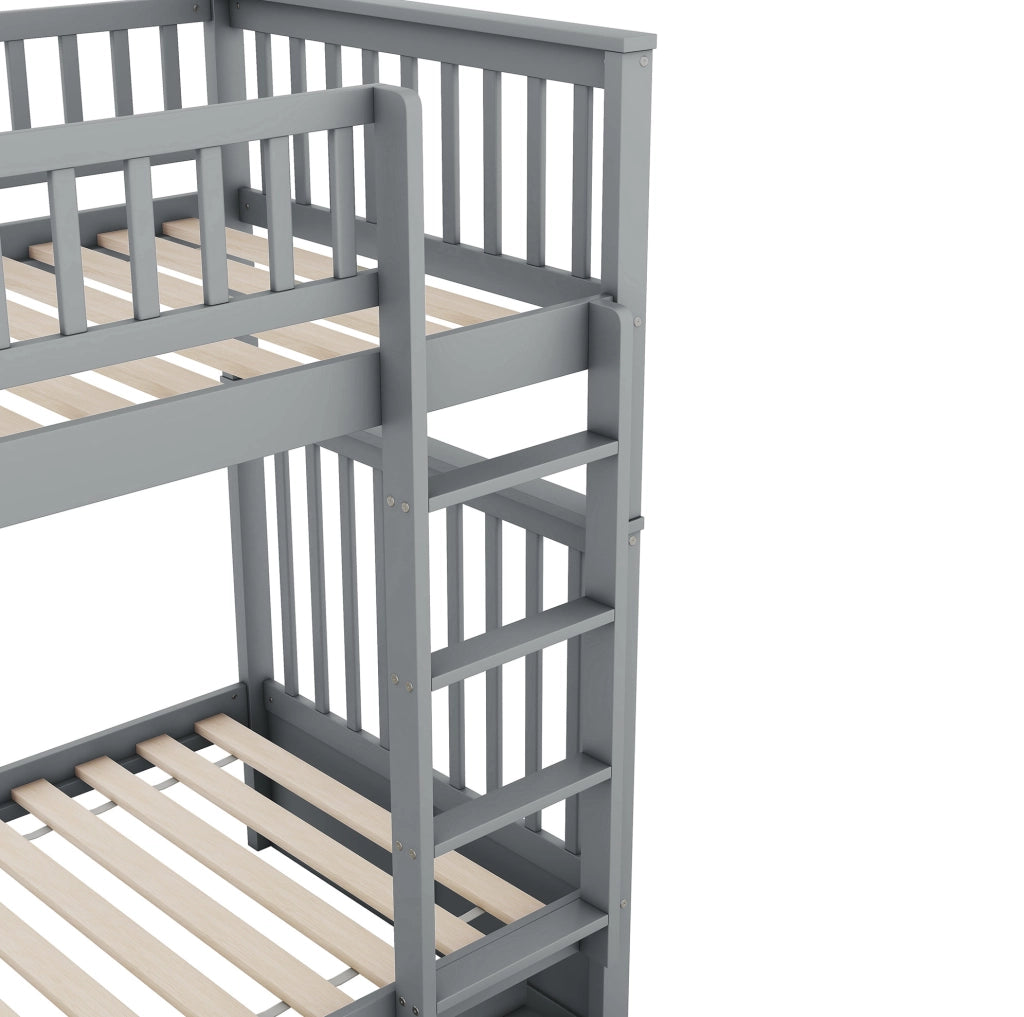 Letto a castello ULEVR 90x200 cm con letto estraibile 90x190 cm, scala laterale, grigio
