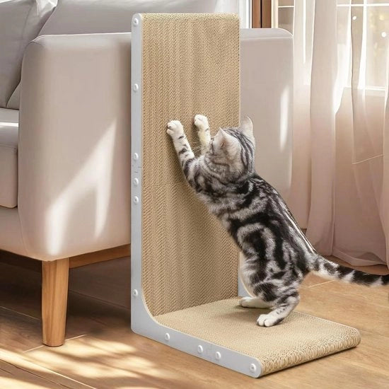 Krabbaplanca per gatti, 66 cm L, fissaggio a parete, superficie verticale, protezione per mobili in cartone per gatti da interni, jumbo, bianco