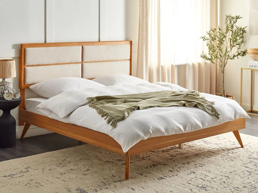 Letto 180 x 200 cm in frassino marrone MDF rete a doghe testata imbottita design moderno