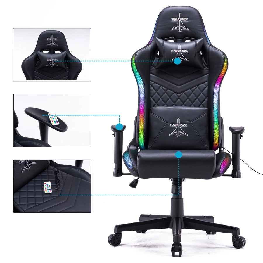 Sedia da Gaming Ergonomica con LED RGB in Similpelle Nera