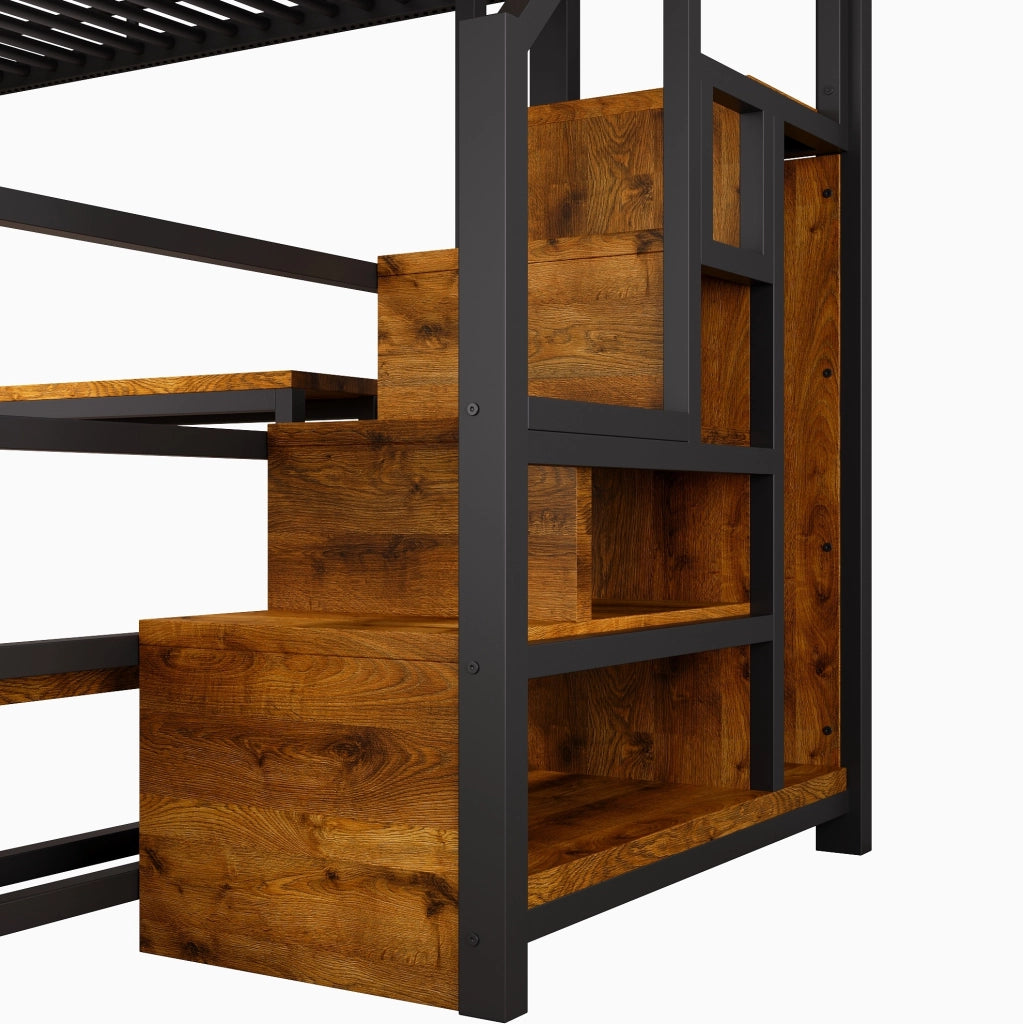 Letto a soppalco 140 x 200 cm con scrivania, LED, USB e USB-C nero