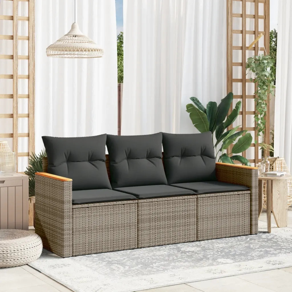 Set Divani da Giardino 3 pz | Set Salotto da Giardino con Cuscini Grigio in Polyrattan